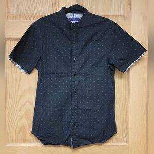 English Laundry Mens Button Up Shirt  Black White Short Sleeve Size Small